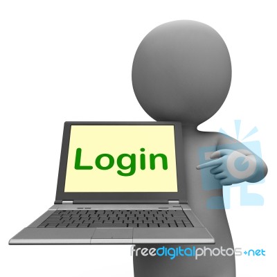 Login Character Laptop Shows Website Sign In Or Signin Stock Image