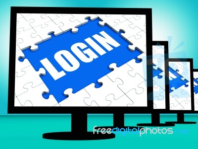 Login Monitors Shows Web Internet Log In Security Stock Image