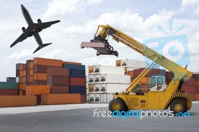 Logistic Industry Port With Stack Of Container Stock Photo