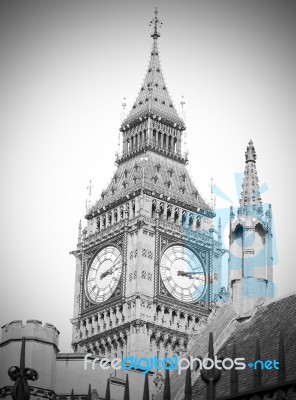 London Big Ben And   Construction England  Aged Stock Photo