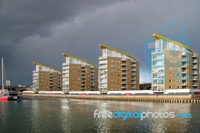 London - February 12 : High Rise Apartments In Docklands London Stock Photo
