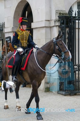 London - July 30 : Kings Troop Royal Horse Artillery In Whitehal… Stock Photo