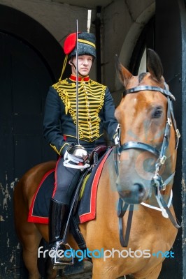 London - July 30 : Kings Troop Royal Horse Artillery In Whitehal… Stock Photo