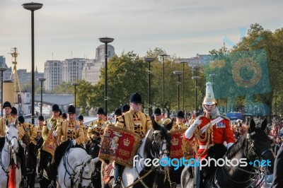 London - November 12 : Band Of The Lifeguards Parading On Horseb… Stock Photo