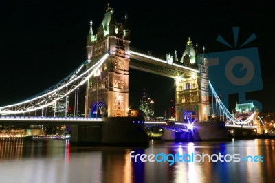 London Tower Bridge Landmark Illuminated At Night Stock Photo