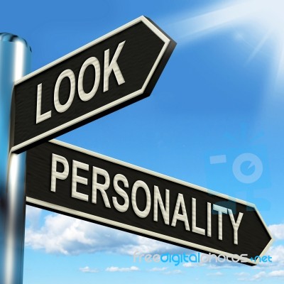 Look Personality Signpost Shows Appearance And Character Stock Image