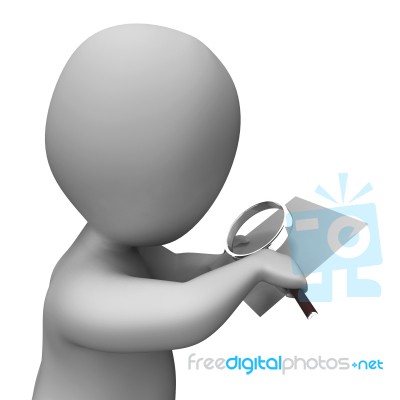 Looking Magnifier Document Character Shows Investigation Investi… Stock Image