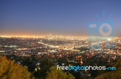 Los Angeles, California Skyline In The Twilight Stock Photo