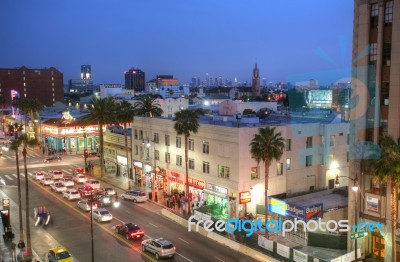 Los Angeles - Feb 9, 2014: View Of Hollywood Boulevard In Sunset… Stock Photo