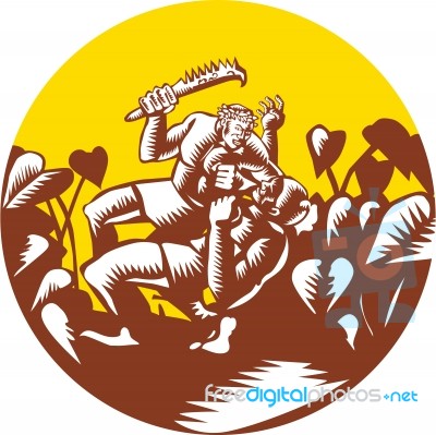 Losi Defeating God Circle Woodcut Stock Image