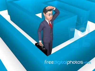 Lost Businessman Represents Decision Making And Achievement 3d R… Stock Image