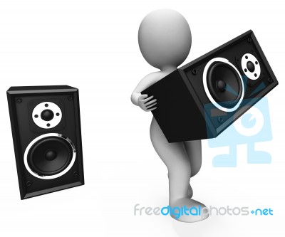 Loud Speakers Character Shows Music Disco Or Party Stock Image