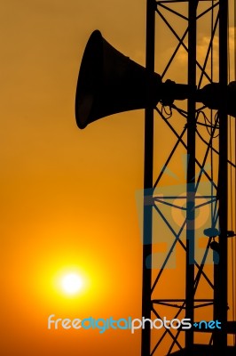 Loudspeaker And Sunset Stock Photo