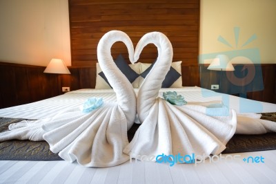 Love Concept Honeymoon Bed For Bedroom Decoration Stock Photo