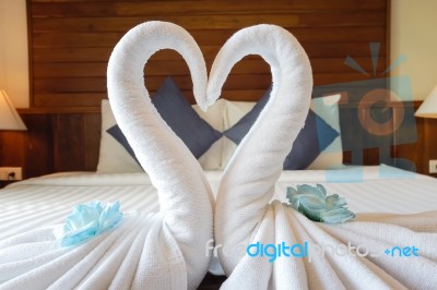 Love Concept Honeymoon Bed For Bedroom Decoration Stock Photo