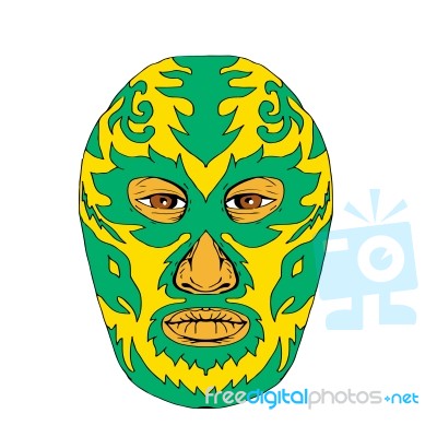 Luchador Mask Flame Fire Bolt Drawing Stock Image