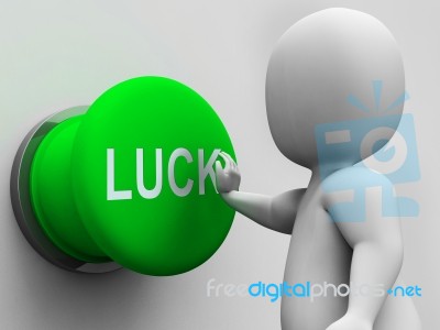 Luck Button Shows Gambling Fortunate And Risk Stock Image