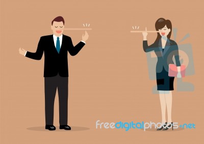 Lying Businessman And Woman With Long Nose Stock Image