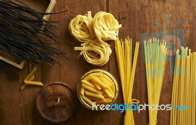 Macaroni And Spaghetti Pasta Raw  Stock Photo