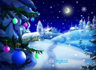 Magic Christmas & New Year Night Landscape Stock Image