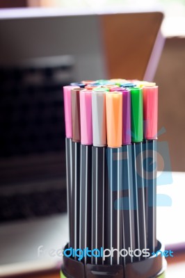 Magic Color Pens With Blurred Background Stock Photo