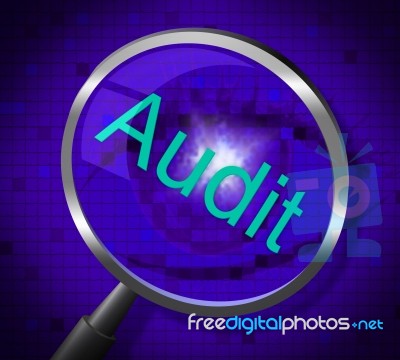 Magnifier Audit Shows Magnify Search And Research Stock Image