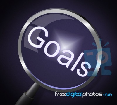 Magnifier Goals Represents Targeting Motivation And Search Stock Image