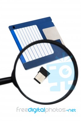 Magnifying Glass On Usb Disk Stock Photo