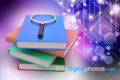 Magnifying Glass Trying To Find The Right Book Stock Image