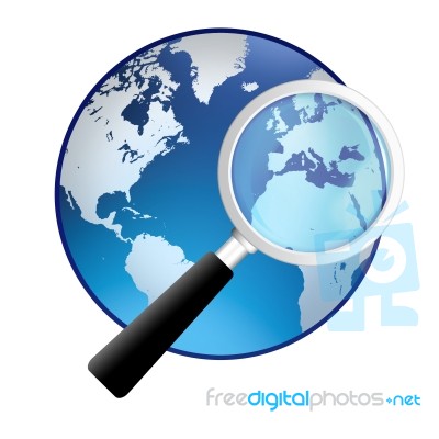 Magnifying Glass With Earth Globe Stock Image