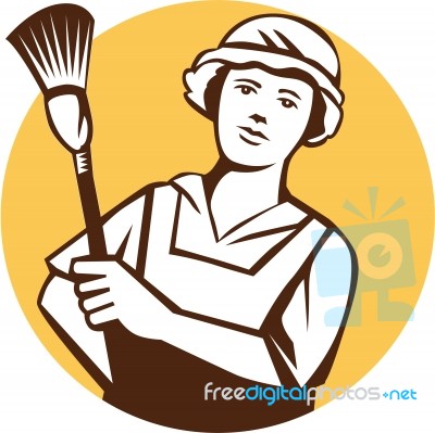 Maid Cleaner Duster Circle Retro Stock Image