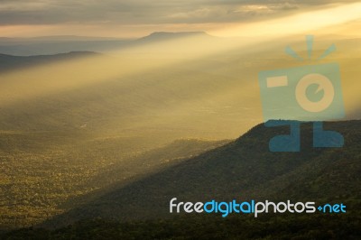 Majestic Sunset In The Mountains Landscape Stock Photo