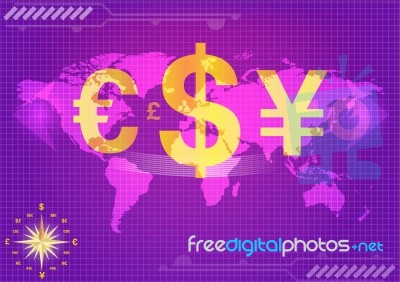 Major Currencies On World Map Stock Image