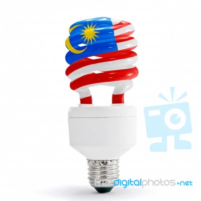 Malaysia Flag On Energy Saving Lamp Stock Photo