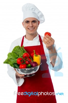 Male Chef Holding A Fresh Vegetables Stock Photo