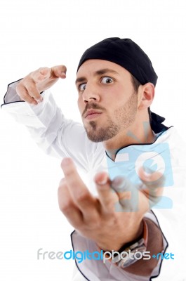 Male Chef Posing With Karate Stock Photo