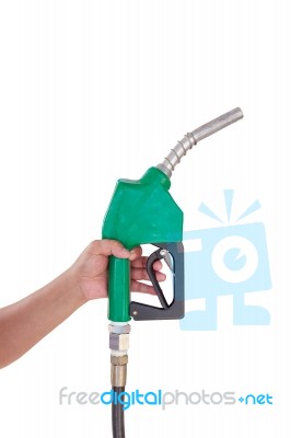 Male Hand Holding Gas With Pump Stock Photo