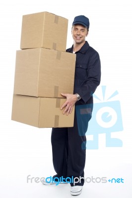 Male Holding Cardboard Box Stock Photo