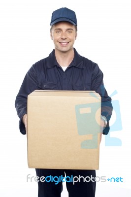 Male Holding Cardboard Box Stock Photo