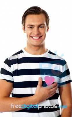 Male With Paper Heart Stock Photo