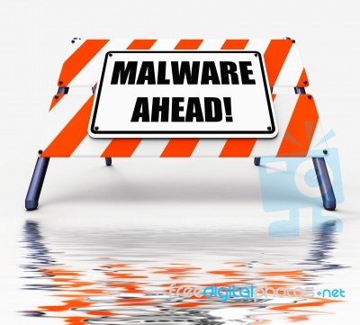 Malware Ahead Displays Malicious Danger For Computer Future Stock Image