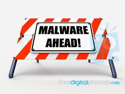 Malware Ahead Refers To Malicious Danger For Computer Future Stock Image