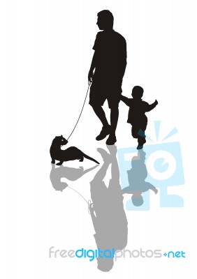Man And Child With A Ferret On A Leash Stock Image