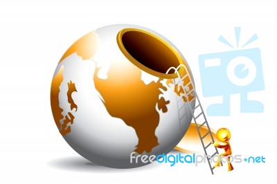 Man And Ladder Over The Abstract World Stock Image Man And Ladder Over The Abstract World Stock Image