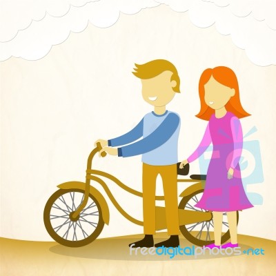 Man And Lady With Bike Stock Image