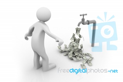 Man And Tap Water With U.s. Dollar Banknotes Stock Image