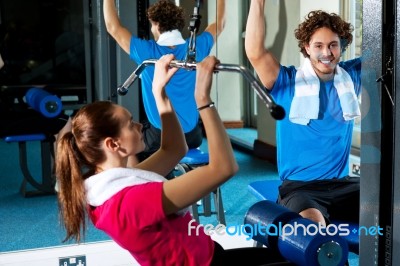 Man And Woman In A Fitness Club Stock Photo