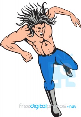 Man Big Hair Jumping Cartoon Stock Image