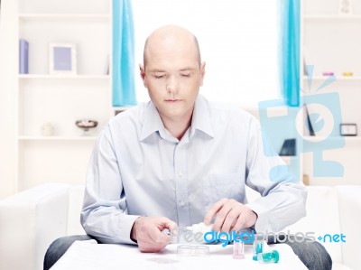 Man Clean Contact Lenses At Home Stock Photo