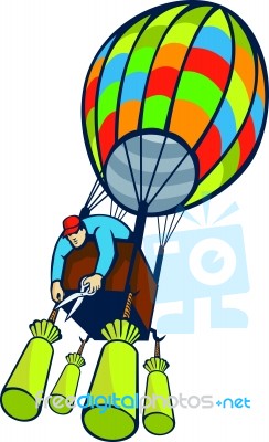 Man Cutting Ballast Hot Air Balloon Stock Image